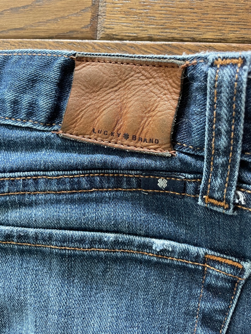 Lucky Brand Dark Blue Slim Denim Jeans with Brown Leather Patch